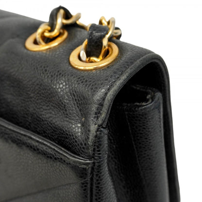 Chanel Shoulder Bag W Chain Bias Stitch Caviar Leather Black
