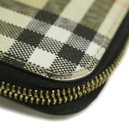Burberry Check Round Long Wallet Pvc Leather
