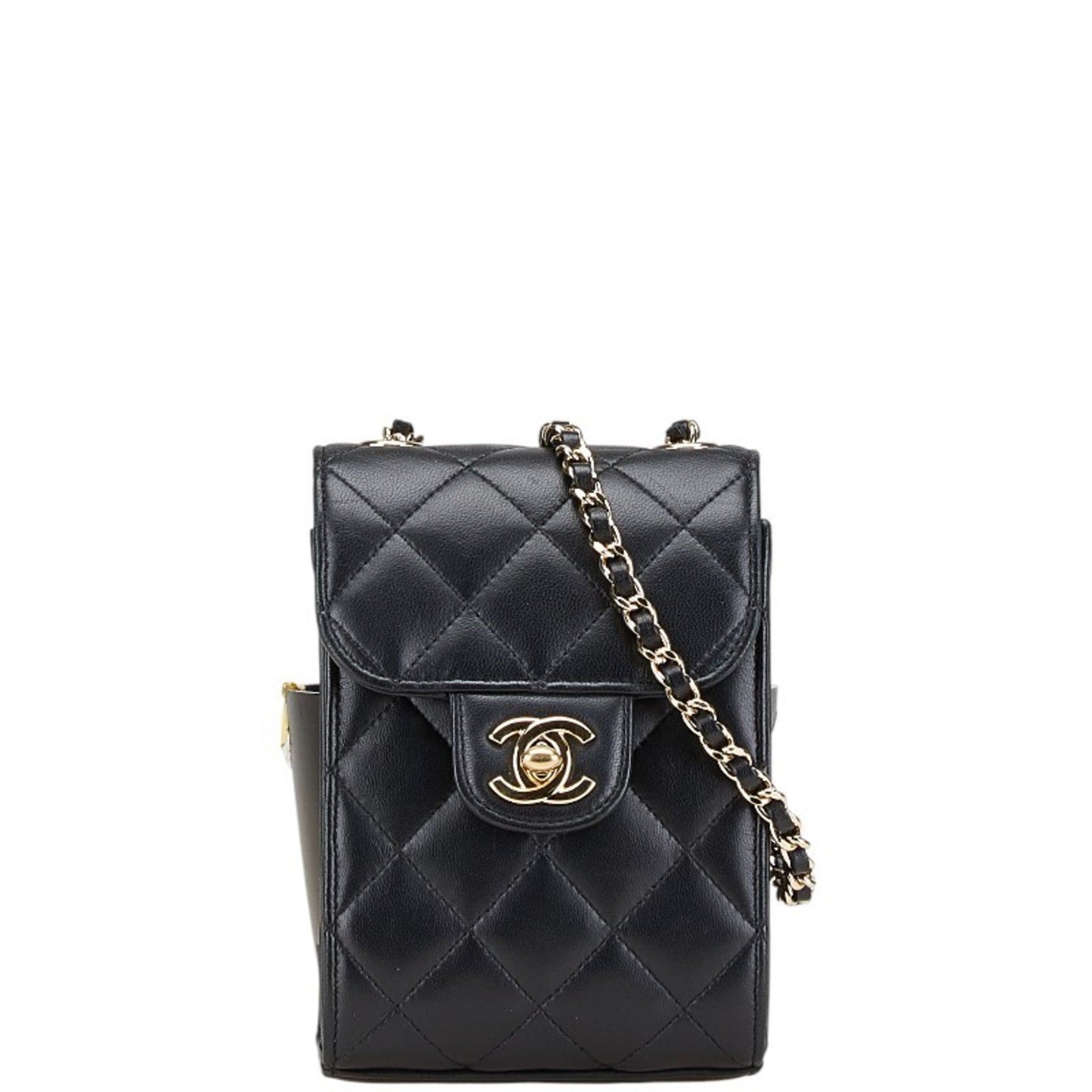 Chanel Matelasse Coco Mark Crossbody Chain Shoulder Bag In Black Lambskin