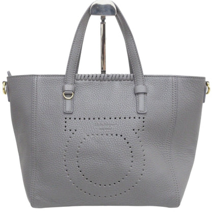 Salvatore Ferragamo Marta Punching Gancini Leather 2Way Shoulder Bag Tote Grey