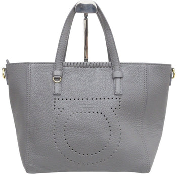 Salvatore Ferragamo Marta Punching Gancini Leather 2Way Shoulder Bag Tote Grey