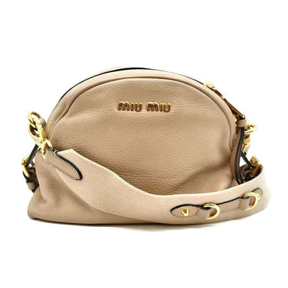 Miu Miu Miu Shoulder Bag Pochette Beige Leather 2-Way Clutch Second 5Bh092