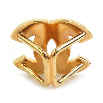 Chanel Scarf Ring Coco Mark Metal Rhinestone Gold Pink