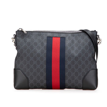 Gucci Gg Supreme Sherry Line Crossbody Shoulder Bag 474139 Black Leather