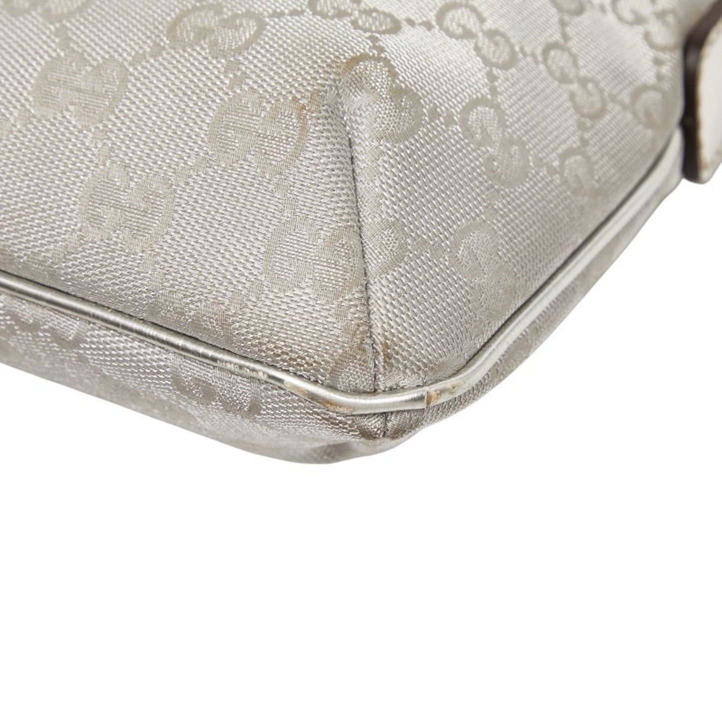 Gucci Gg Canvas Sherry Line Crossbody Shoulder Bag 189749 Silver Leather