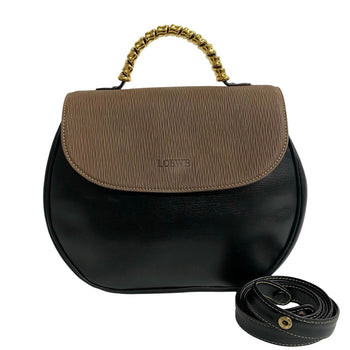 Loewe Velzquez Logo Leather Genuine 2-Way Handbag/Shoulder Bag In Two-Tone Black