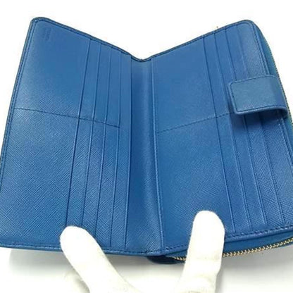 Prada Prada Wallet 1M1348 Blue Saffiano Leather Round Bifold Long