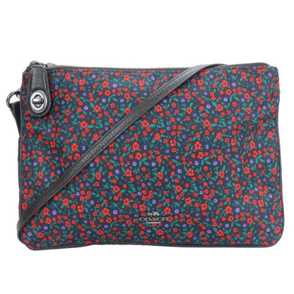 Coach Shoulder Bag F59436 Nylon Leather Black Multicolor Flower