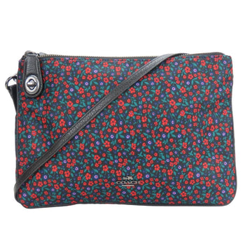 Coach Shoulder Bag F59436 Nylon Leather Black Multicolor Flower