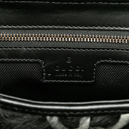 Gucci Gg Marmont Pattern Chain Shoulder Bag/Handbag 752026 Black/White Faux Fur/Leather