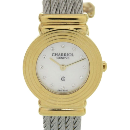 Unused Charriol Saint-Tropez 12-Piece Diamond Stainless Steel Watch With White Shell And Gold Dial