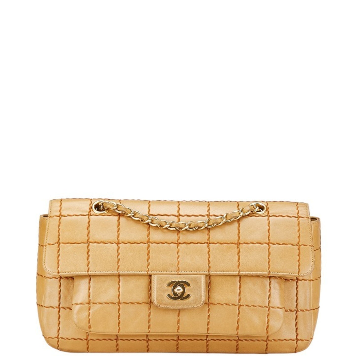 Chanel Wild Stitch Chocolate Bar Chain Shoulder Bag In Beige Lambskin