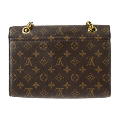 Louis Vuitton Louis Vuitton Victoire Shoulder Bag M41730 Monogram Canvas Calfskin Brown Black Gold