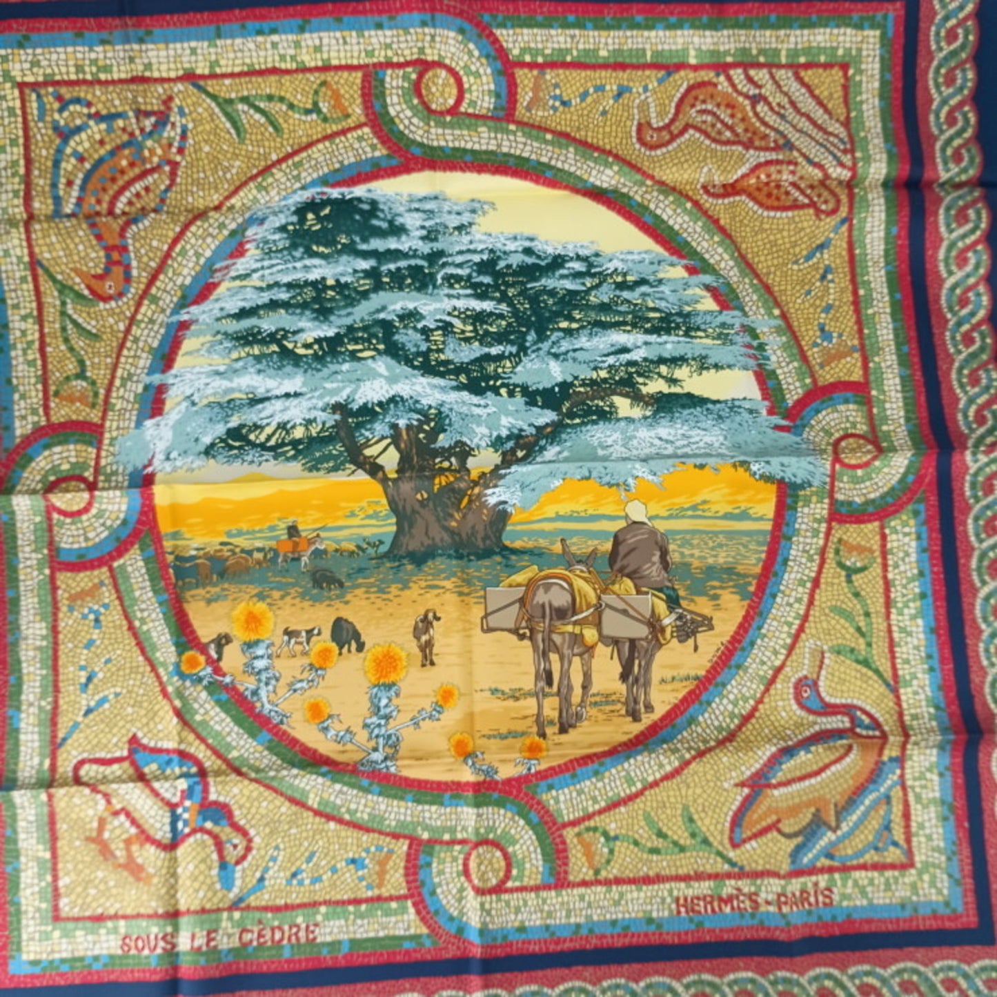 Hermes Scarf/Muffler Carr 90 Sous Le Cedre Multicolor Silk