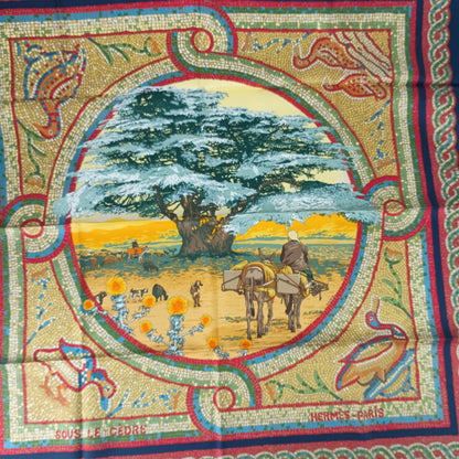 Hermes Scarf/Muffler Carr 90 Sous Le Cedre Multicolor Silk