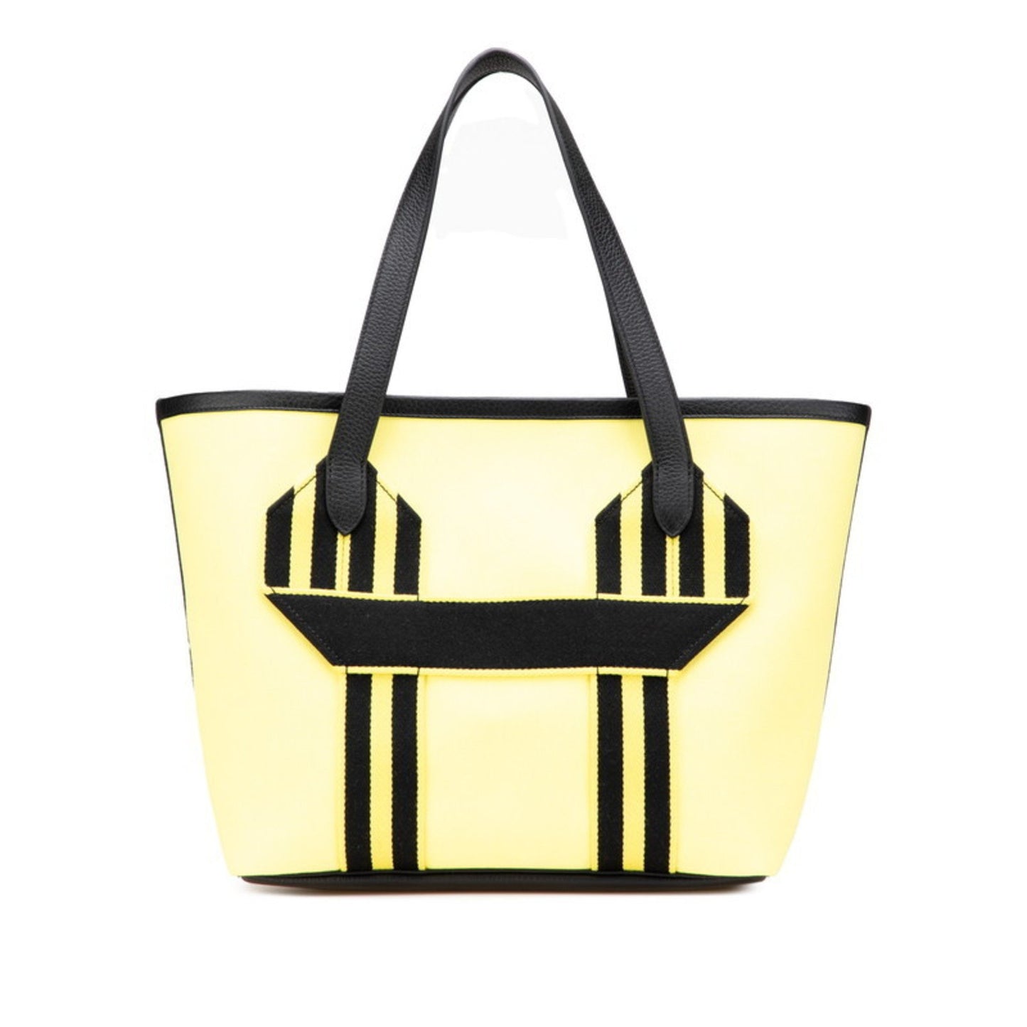 Hermes Pur Sangle Handbag Tote Bag Yellow Black Canvas Taurillon Clemence