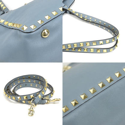 Valentino Garavani Handbag Shoulder Bag Rockstud Leather Metal Blue Light Gold