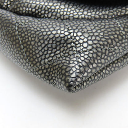 Chanel Half Moon Chain Wallet Shoulder Bag In Metallic Soft Caviar Leather With Silver Coco Mark