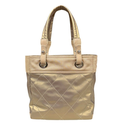 Chanel Paris Biarritz Pm Handbag Coated Canvas A34208 Gold