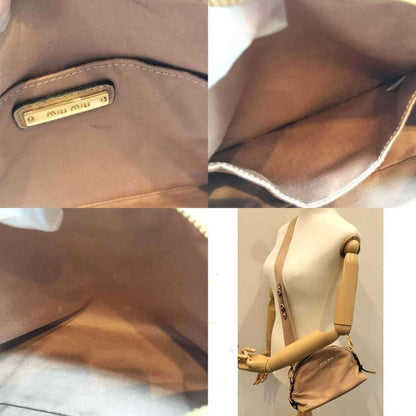 Miu Miu Miu Shoulder Bag Pochette Beige Leather 2-Way Clutch Second 5Bh092