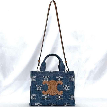 Celine 2-Way Cabatais Bag F-23699 In Blue And Brown Triomphe (199162Fed.07At) Denim