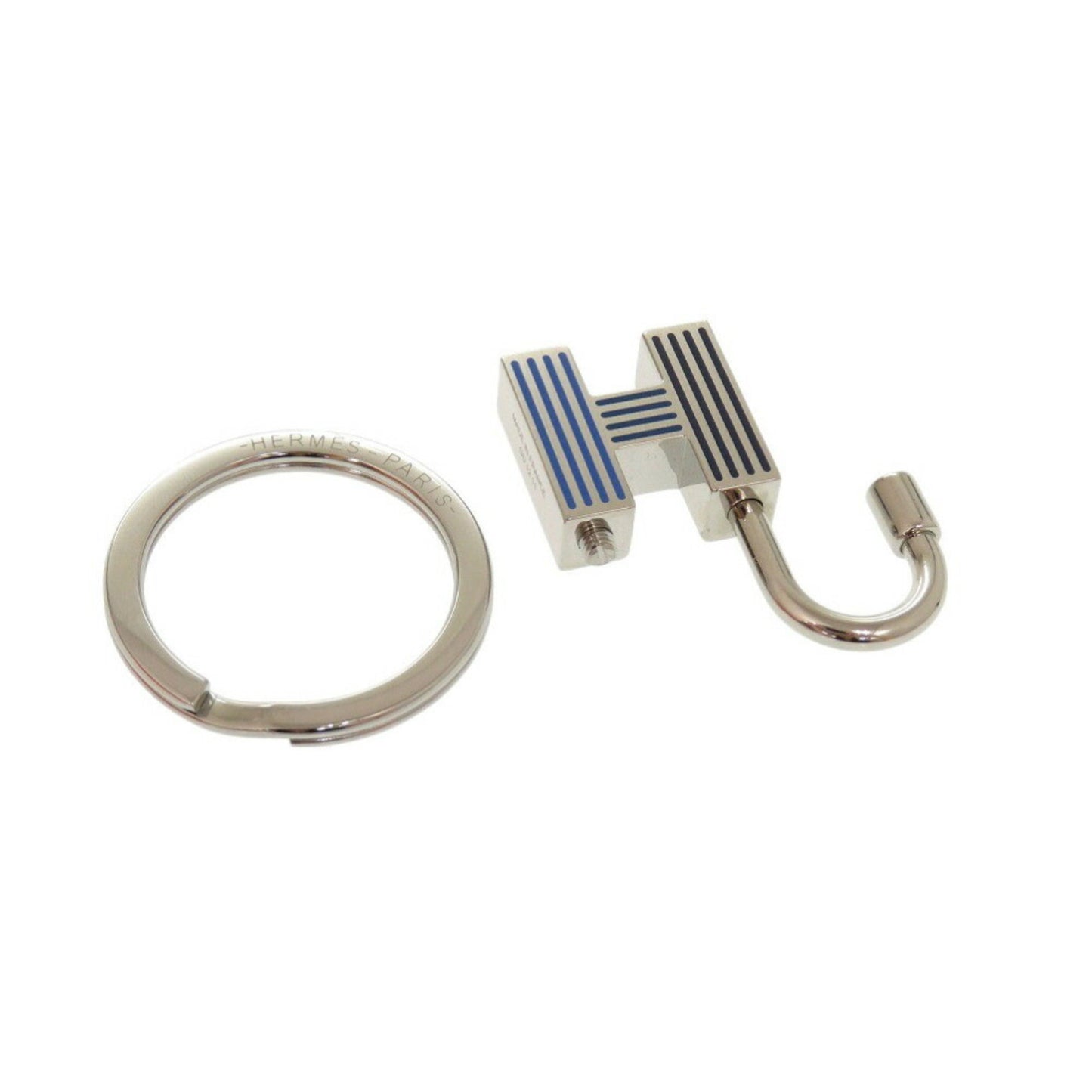 Like New Hermes Quiz Rainbow Kanade 077309Fp Metal Silver Blue Keychain 1085Hermes
