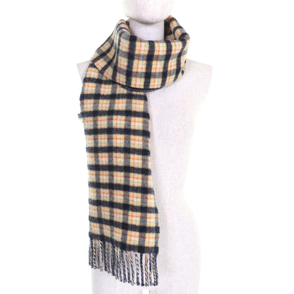Gucci 597527 100% Wool Check And Gg Pattern Reversible Scarf With Fringe