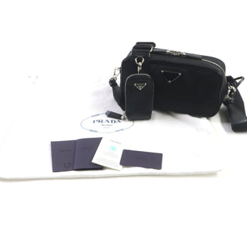 Prada 1Bh197 Triangle Logo Re-Nyion Nylon And Leather Shoulder Bag With Pouch