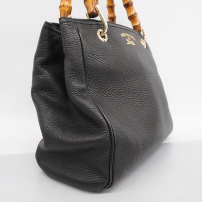 Gucci Bamboo Handbag 336032 Leather Black Champagne 2-Way Bag