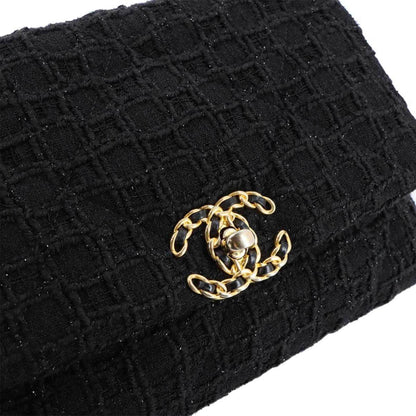 Chanel 19 2Way Hand Chain Shoulder Bag Tweed Leather Black As1160