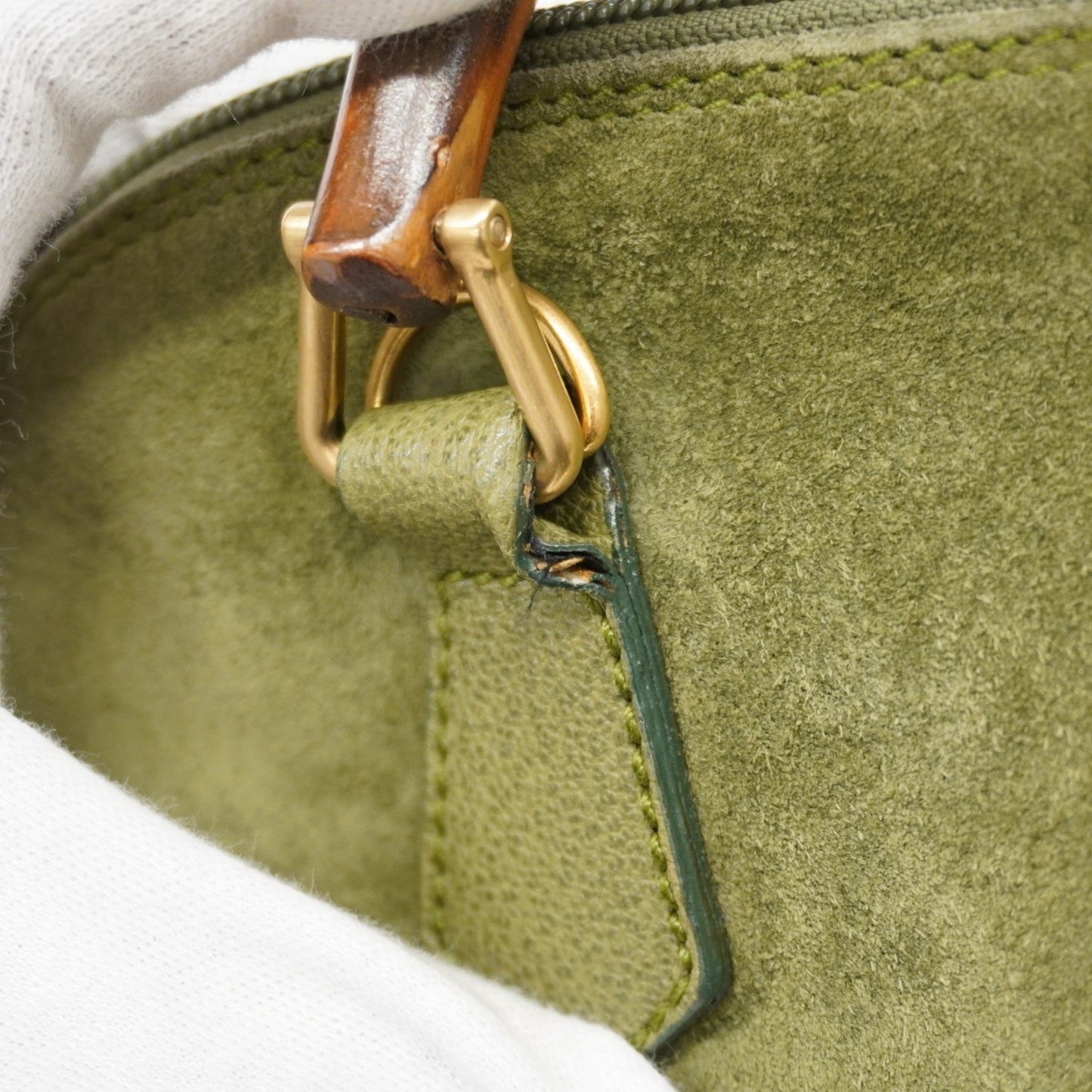 Gucci Bamboo Handbag 000 1046 0290 Suede Green Champagne 2-Way Bag