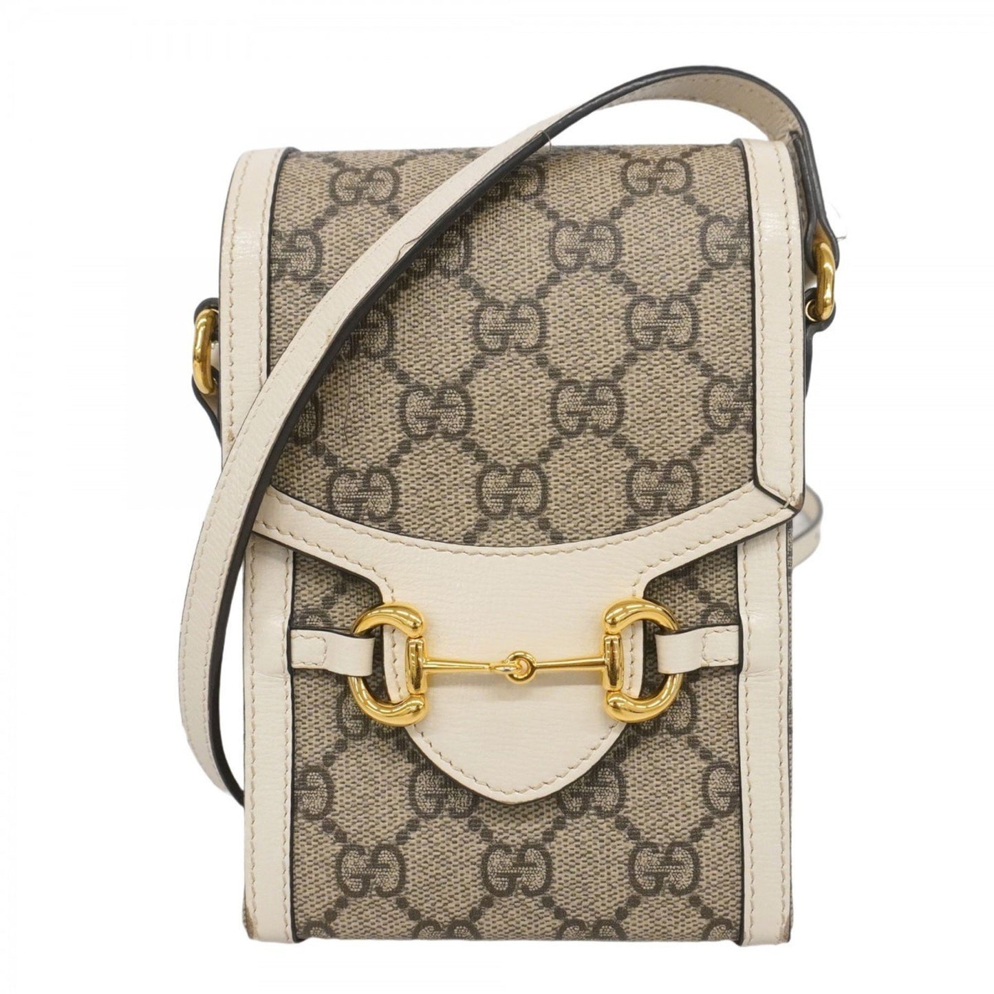 Gucci Gg Supreme Horsebit Shoulder Bag 625615 Leather Brown White