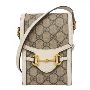 Gucci Gg Supreme Horsebit Shoulder Bag 625615 Leather Brown White