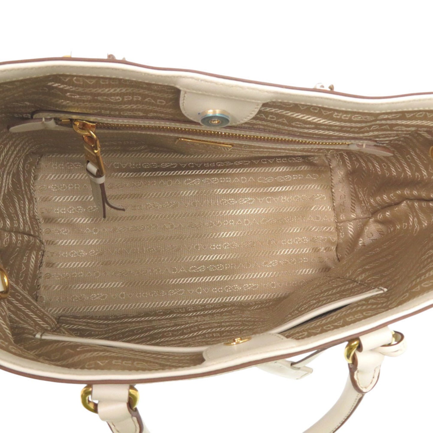 Like New Prada Logo Jacquard 1Ba172 Leather Corda Talc Beige White Shoulder Bag 0780 Prada