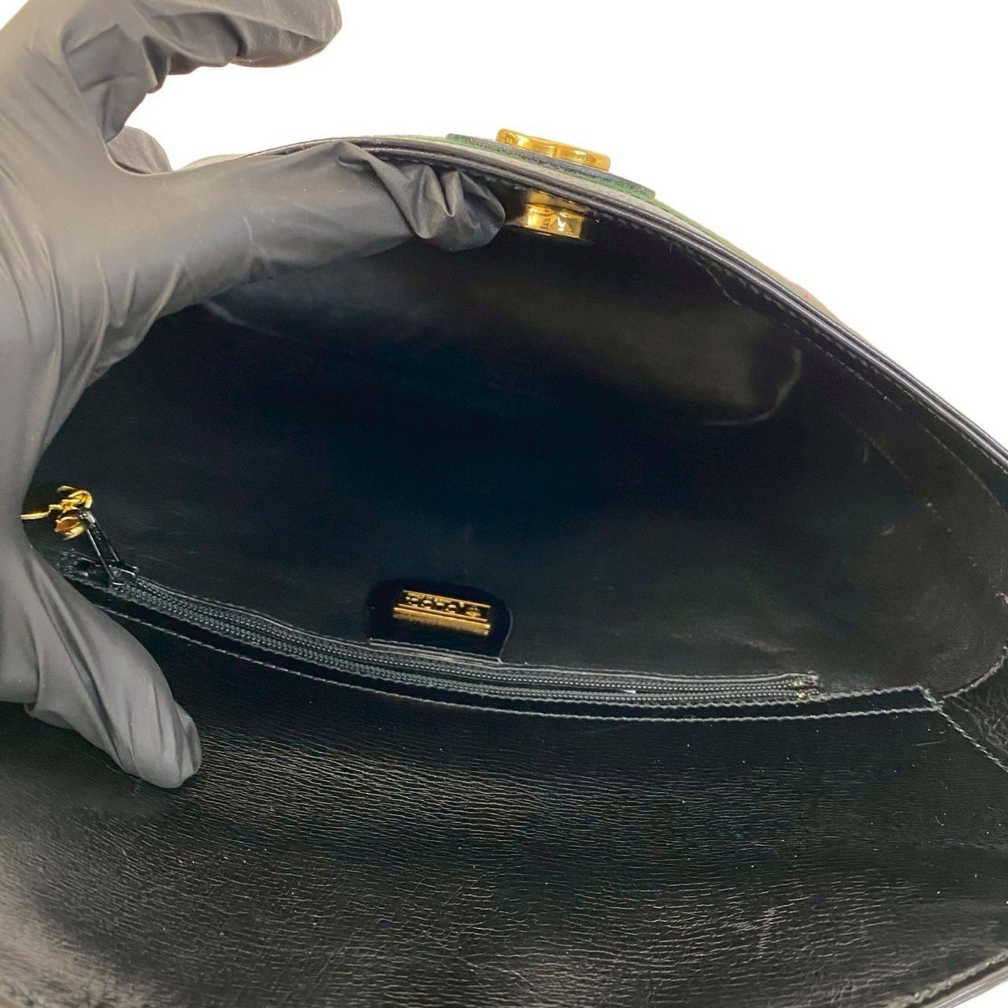 Gucci Old Gucci Vintage Sherry Line Gg Logo Hardware Leather Shoulder Bag Black 813-5