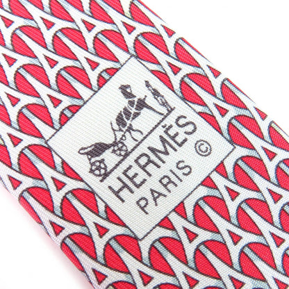 Hermes 5265 Sa 100% Silk Geometric Print Cravat Tie In Red With Box