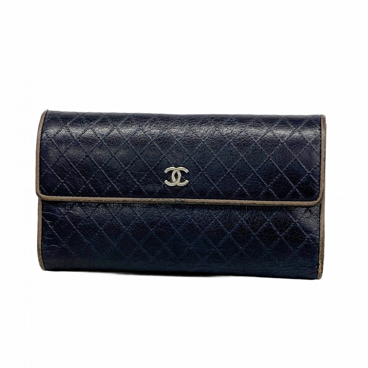 Chanel Tri-Fold Long Wallet Bicolor Leather Black Brown