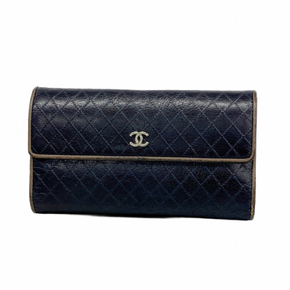Chanel Tri-Fold Long Wallet Bicolor Leather Black Brown