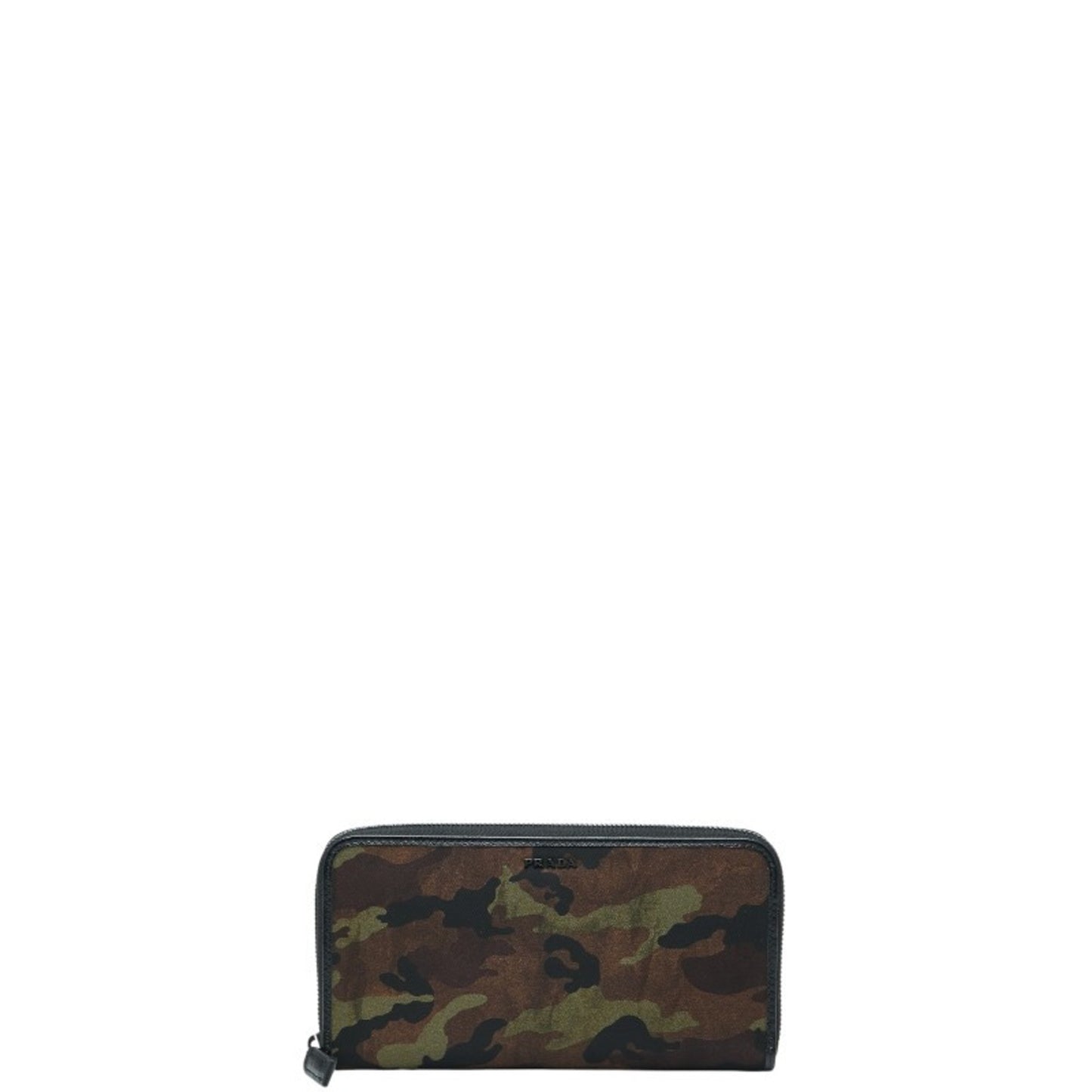 Prada Camouflage Round Zip Long Wallet In Khaki Black Nylon