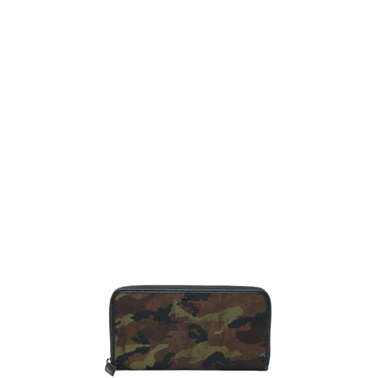Prada Camouflage Round Zip Long Wallet In Khaki Black Nylon