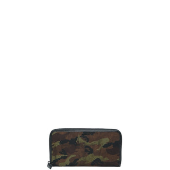 Prada Camouflage Round Zip Long Wallet In Khaki Black Nylon