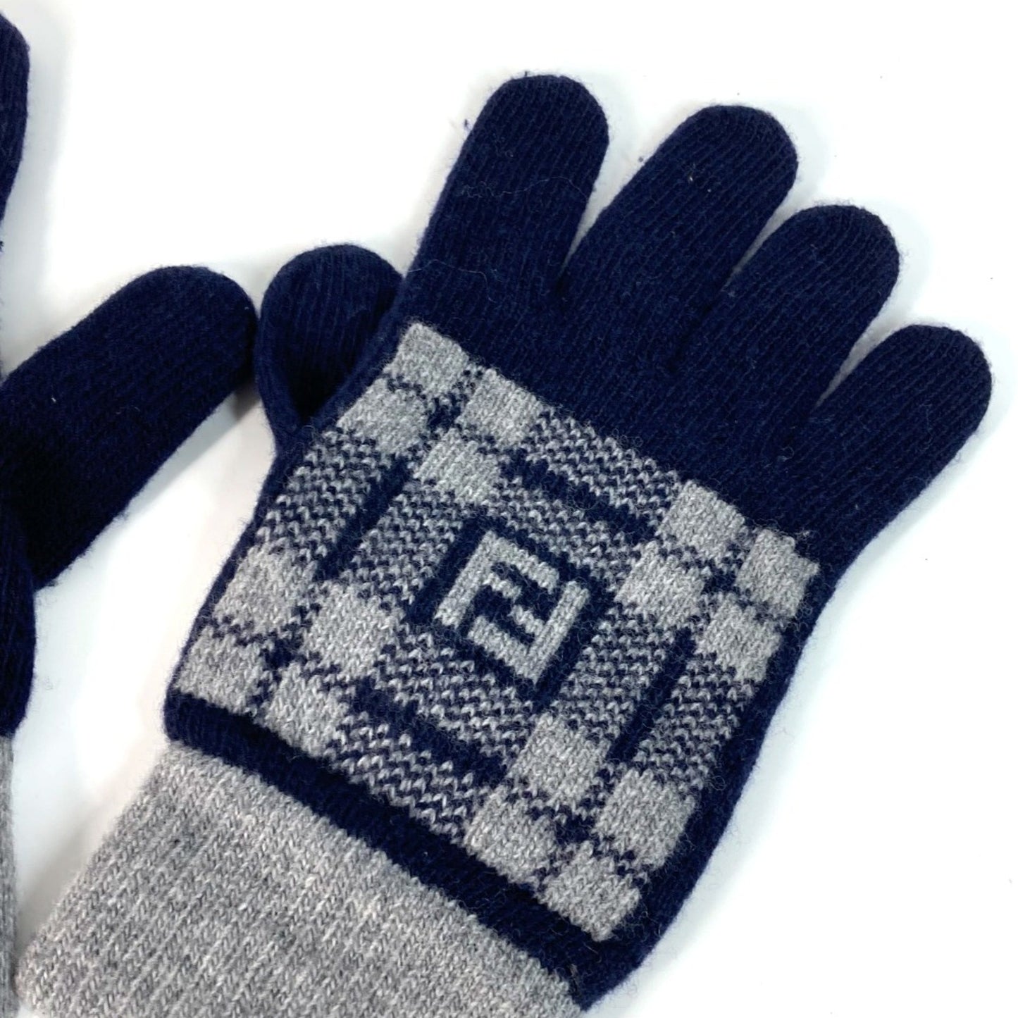 Fendi Fxy010 Check Ff Bicolor Glove Gloves Navy Gray