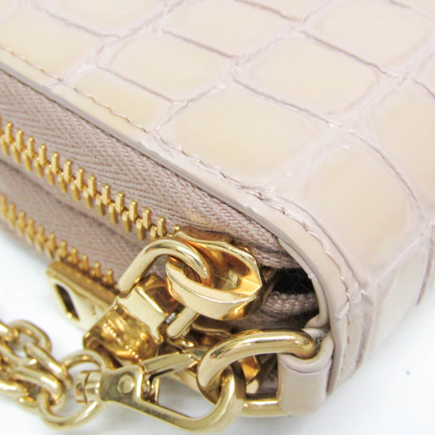 Miu Miu Double Zipper 5Mc078 Leather Card Case Pink Beige