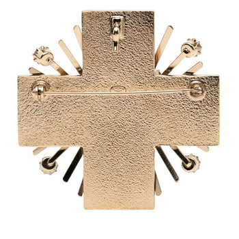 Chanel Coco Mark Cross Motif Brooch In Gold With Multicolor Plated Beads
