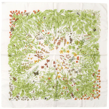 Herms Carr 90 La Prairie Prairie Silk White Scarf Muffler 0136 Hermes