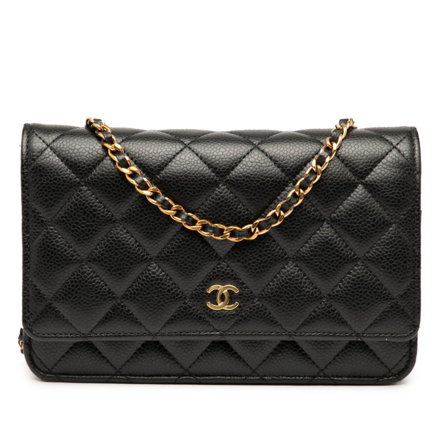 Chanel Matelasse Coco Mark Chain Wallet Shoulder Bag In Black Caviar Skin