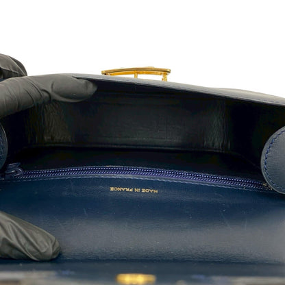 Celine Logo Horse-Drawn Carriage Calf Leather Shoulder Bag/Pochette/Sacoche In Navy 19090