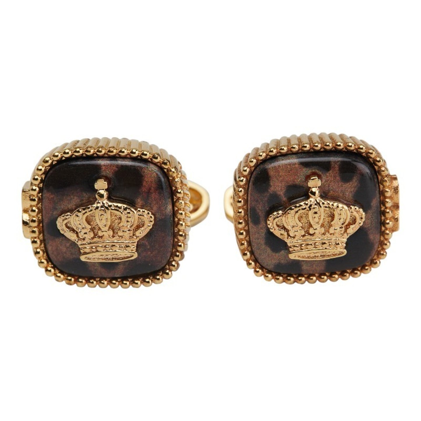 Dolce & Gabbana Crown Leopard Motif Square Cufflinks In Gold