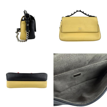 Fendi Double Micro Baguette Shoulder Bag In Black And Yellow Beige Leather