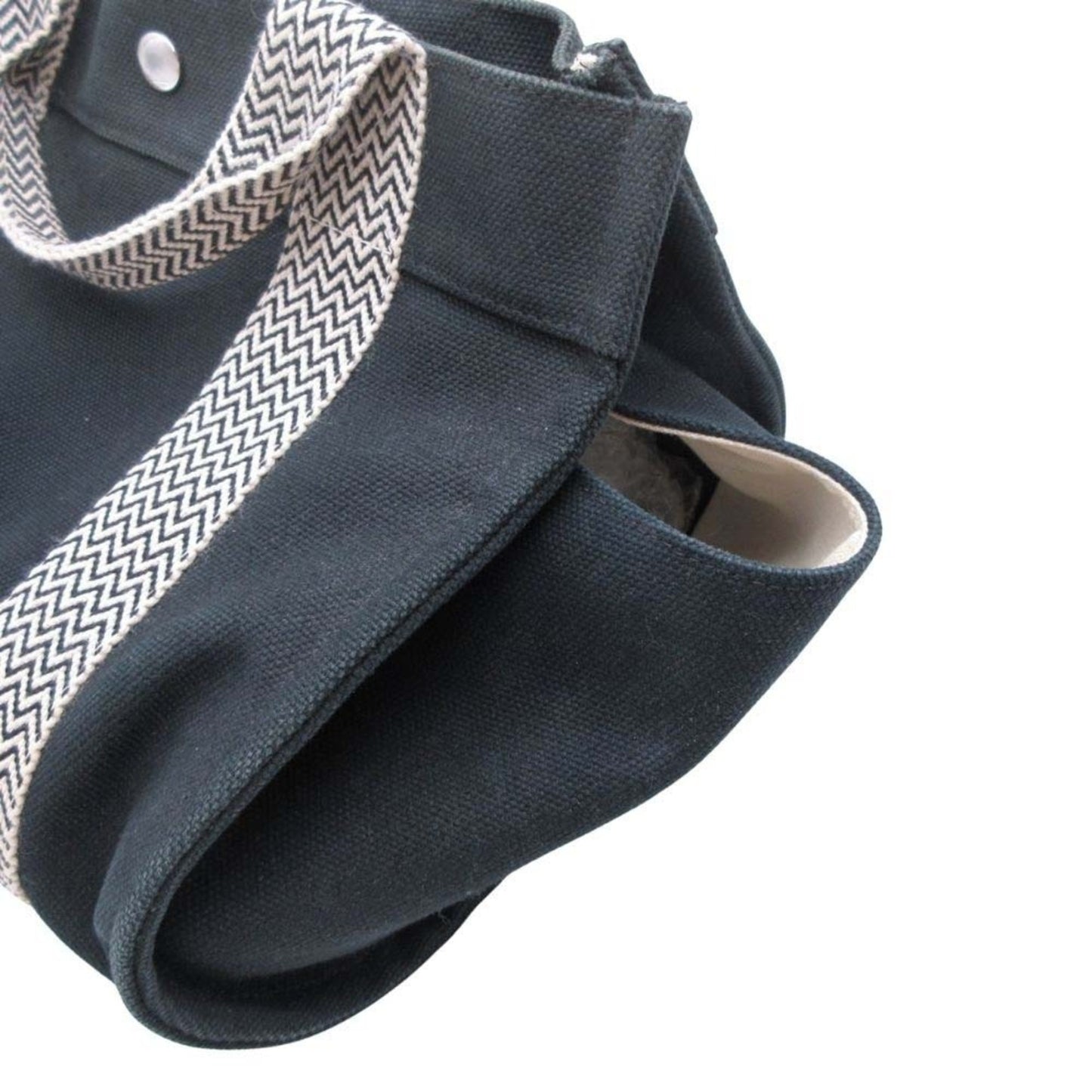 Hermes Cannes Pm Handbag Tote Canvas Herringbone With Pouch